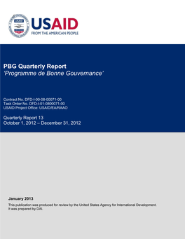 PBG Quarterly Report 'Programme De Bonne