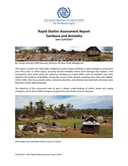 Rapid Shelter Assessment Report Sambava and Antalaha Date: 21/03/2017