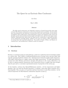 The Quest for an Excitonic Bose Condensate