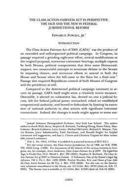 The Class Action Fairness Act in Perspective: the Old and the New in Federal Jurisdictional Reform