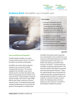 Humidifier Use in Health Care