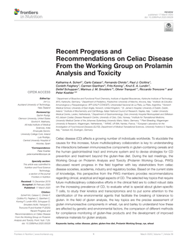 Recent Progress and Recommendations on Celiac Disease from the Working Group on Prolamin Analysis and Toxicity