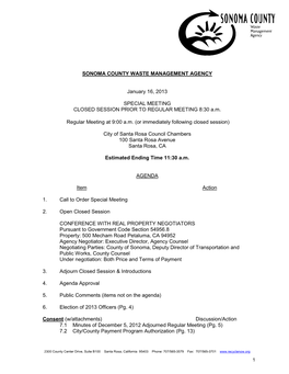 Sonoma County Waste Management Agency Agenda Packet January 16
