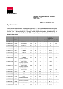 SOCIETE GENERALE Comisión Nacional Del Mercado De Valores