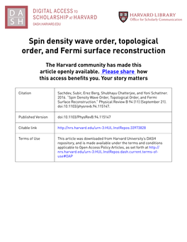 Spin Density Wave Order, Topological Order, and Fermi Surface Reconstruction