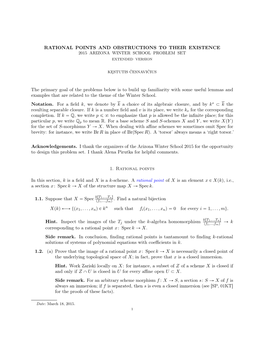 Rational Points and Obstructions to Their Existence 2015 Arizona Winter School Problem Set Extended Version