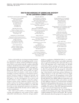 End-To-End Modeling of Sardine and Anchovy in the California Current System Calcofi Rep., Vol