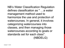 NB's Water Classification Regulation