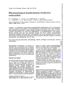 Rheumatological Manifestations of Infective Endocarditis