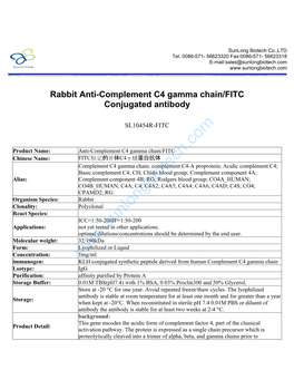 Rabbit Anti-Complement C4 Gamma Chain/FITC Conjugated Antibody