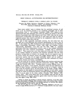 Reef Corals : Autotrophs Or Heterotrophs?