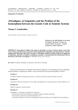 «Paradigms» in Linguistics and the Problem of the Isomorphism Between the Genetic Code & Semiotic Systems