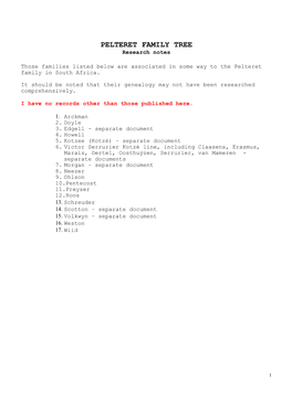 Pelteret Family Tree: Research Notes