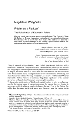 Magdalena Waligórska• Fiddler As a Fig Leaf