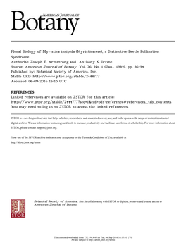 Floral Biology of Myristica Insipida (Myristicaceae), a Distinctive Beetle Pollination Syndrome Author(S): Joseph E