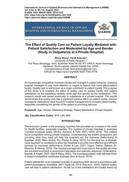 The Effect of Quality Care on Patient Loyalty Mediated with Patient Satisfaction and Moderated by Age and Gender (Study in Outpatients at a Private Hospital)