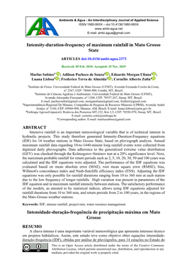 Intensity-Duration-Frequency of Maximum Rainfall in Mato Grosso State