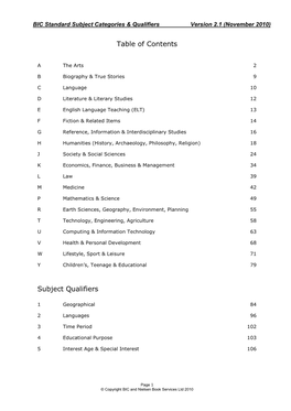 Table of Contents Subject Qualifiers