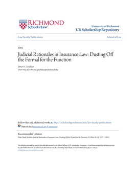 Judicial Rationales in Insurance Law: Dusting Off the Formal for the Function Peter N