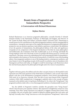 Beauty from a Pragmatist and Somaesthetic Perspective a Conversation with Richard Shusterman