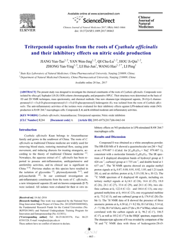 Triterpenoid Saponins from the Roots of Cyathula Officinalis and Their Inhibitory Effects on Nitric Oxide Production