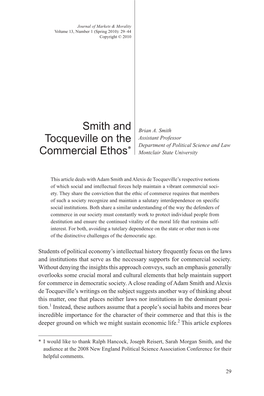 Smith and Tocqueville on the Commercial Ethos*