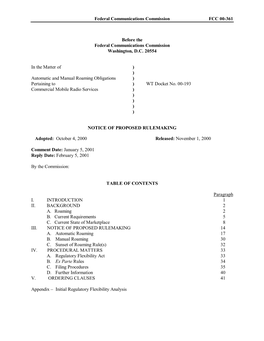 Federal Communications Commission FCC 00-361 Before The