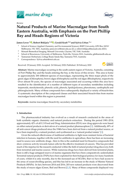 Natural Products of Marine Macroalgae from South Eastern Australia, with Emphasis on the Port Phillip Bay and Heads Regions of Victoria