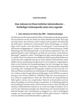 Uwe Johnson Im Visier Östlicher Geheimdienste – Vorläuﬁger Schlusspunkt Unter Eine Legende