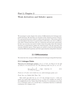 Part I, Chapter 2 Weak Derivatives and Sobolev Spaces 2.1 Differentiation