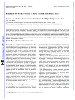 Beneficial Effects of Probiotic Bacteria Isolated from Breast Milk