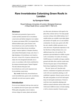 Rare Invertebrates Colonizing Green Roofs in London
