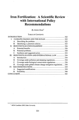 Iron Fertilization: a Scientific Review with International Policy Recommendations