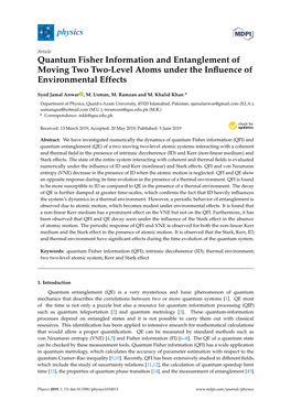 Quantum Fisher Information and Entanglement of Moving Two Two-Level Atoms Under the Inﬂuence of Environmental Effects