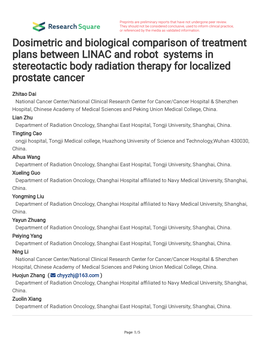 Dosimetric and Biological Comparison of Treatment Plans Between LINAC and Robot Systems in Stereotactic Body Radiation Therapy for Localized Prostate Cancer