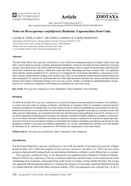 Notes on Mesocapromys Sanfelipensis (Rodentia: Capromyidae) from Cuba