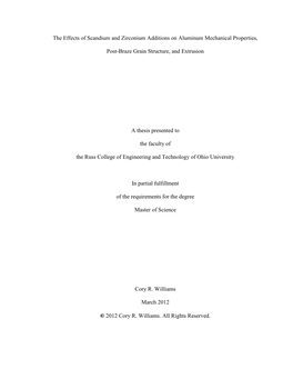 The Effects of Scandium and Zirconium Additions on Aluminum Mechanical Properties