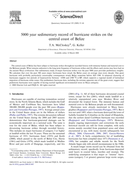 5000 Year Sedimentary Record of Hurricane Strikes on the Central Coast of Belize