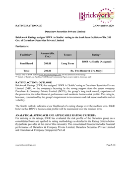 RATING RATIONALE 23 November 2020 Darashaw