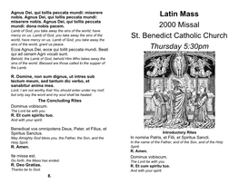 Latin Mass 2000 Missal St. Benedict Catholic Church Thursday 5:30Pm