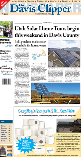 Utah Solar Home Tours Begin This Weekend in Davis County Memorial Day Events Bulk Purchase Makes Solar