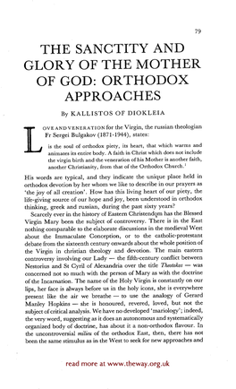 The Sanctity and Glory of the Mother of God: Orthodox Approaches