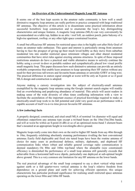 An Overview of the Underestimated Magnetic Loop HF Antenna