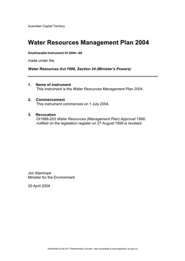 Water Resources Management Plan 2004