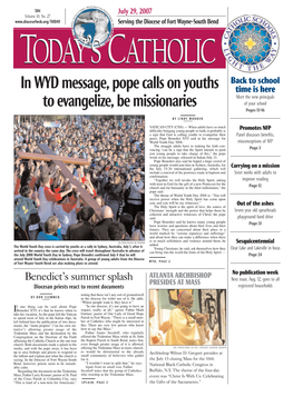 In WYD Message, Pope Calls on Youths to Evangelize, Be Missionaries