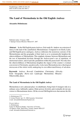 The Land of Mermedonia in the Old English Andreas