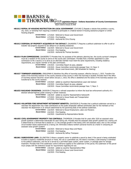 Legislative Report - Indiana Association of County Commissioners Prepared By: Barnes & Thornburg LLP Report Created on January 10, 2020