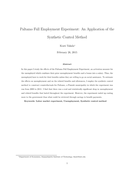 Paltamo Full Employment Experiment: an Application of The