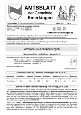 AMTSBLATT Der Gemeinde Emerkingen