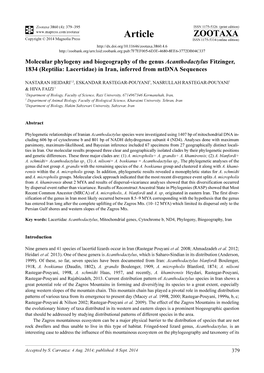 Molecular Phylogeny and Biogeography of the Genus Acanthodactylus Fitzinger, 1834 (Reptilia: Lacertidae) in Iran, Inferred from Mtdna Sequences